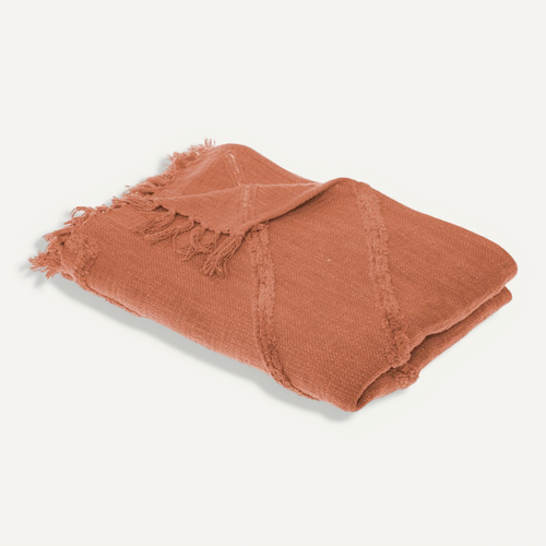 Jeté De Lit En Coton Terracotta Motif Inca Tufté 130 X 180 Cm