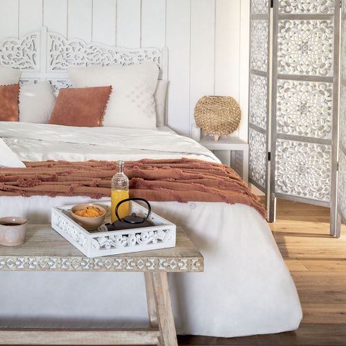 Jeté De Lit En Coton Terracotta Motif Inca Tufté 130 X 180 Cm