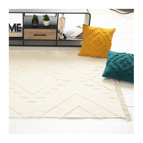 Tapis Décoratif En Coton Ivoire Motif Tufté 120 X 170 Cm