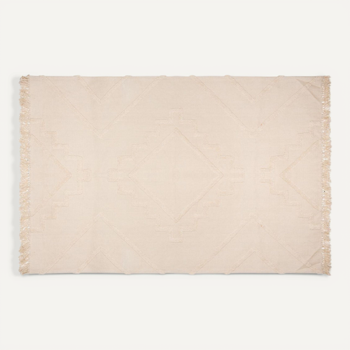 Tapis Décoratif En Coton Ivoire Motif Tufté 120 X 170 Cm