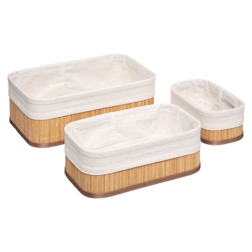 Lot De 3 Paniers En Bambou Naturel Et Polyester