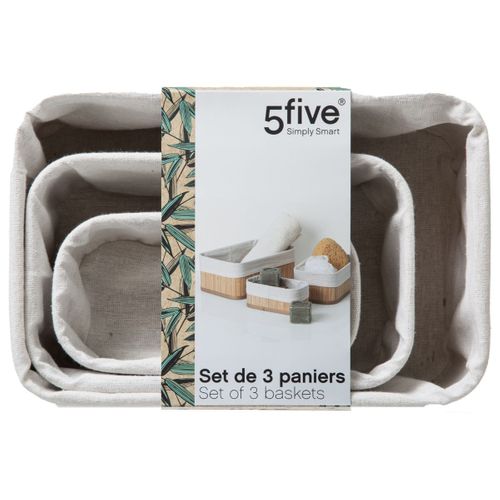 Lot De 3 Paniers En Bambou Naturel Et Polyester