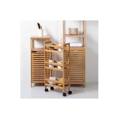 Desserte De Salle De Bain Sur Roues 3 Niveaux En Bambou