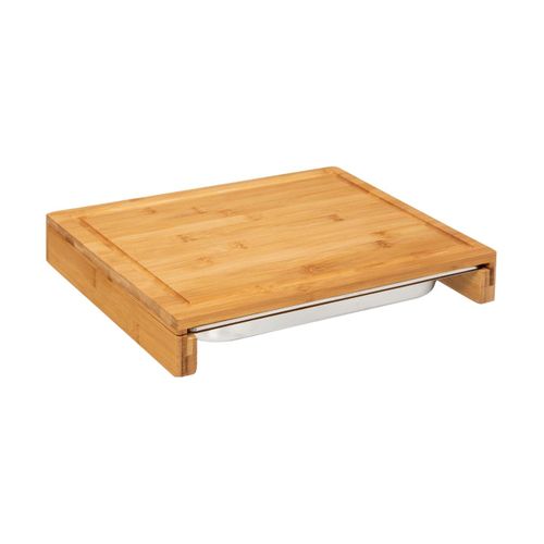 Planche à Découper En Bambou Avec Bac Tiroir Intégré En Inox 35 X 28.5 Cm