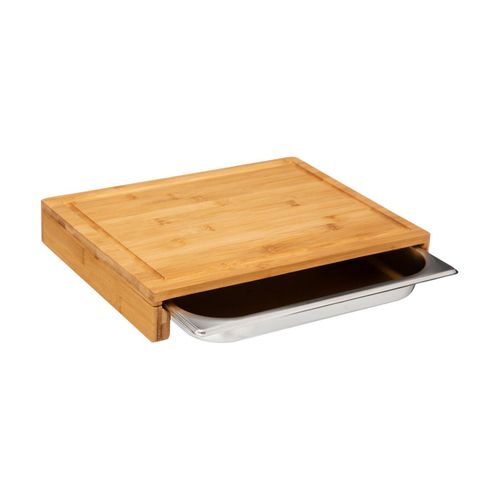 Planche à Découper En Bambou Avec Bac Tiroir Intégré En Inox 35 X 28.5 Cm