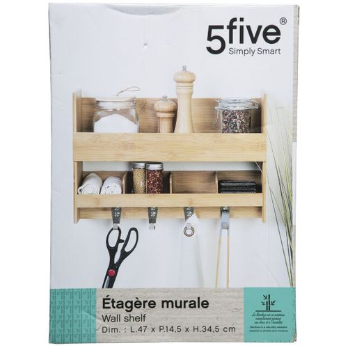 Étagère Murale et Crochets "bambou" 47cm Naturel