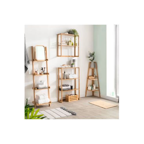 Étagère De Rangement D'angle 3 Niveaux En Bambou H 103 Cm