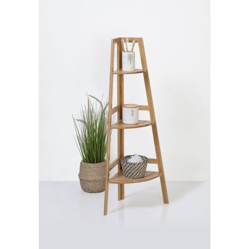 Étagère De Rangement D'angle 3 Niveaux En Bambou H 103 Cm