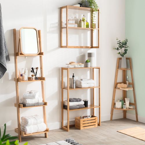Étagère De Rangement D'angle 3 Niveaux En Bambou H 103 Cm