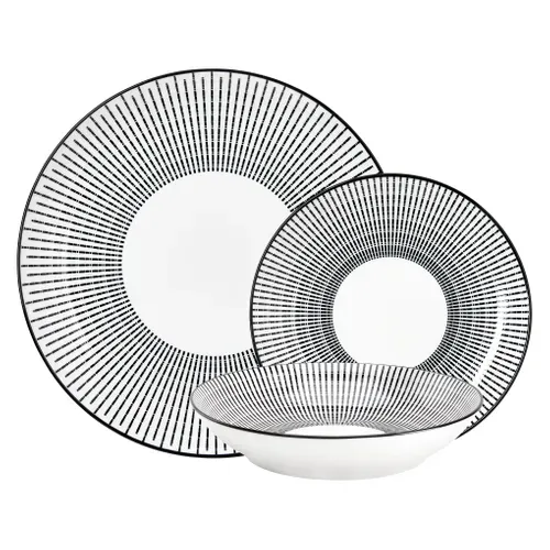 Service de vaisselle 18 pièces LUNIS Noir / Blanc vue de face