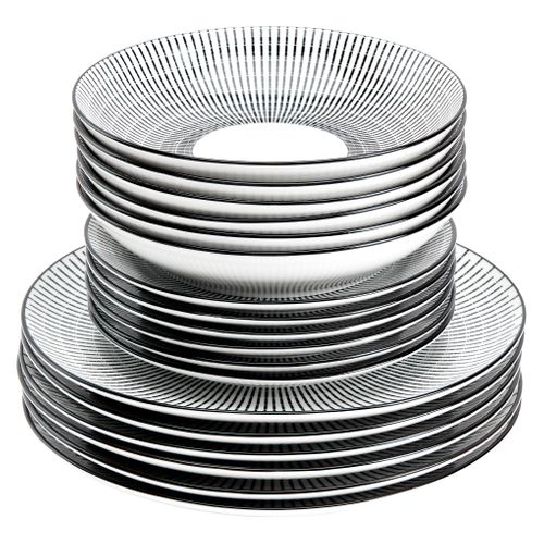 Service de vaisselle 18 pièces LUNIS Noir / Blanc vue 3/4