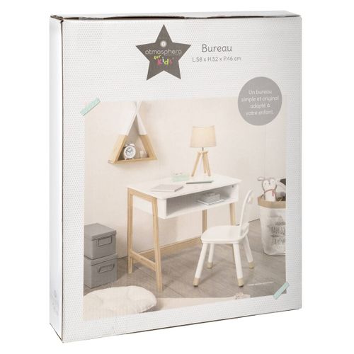 Bureau Enfant Maternelle En Bois Blanc Et Naturel H 52 Cm