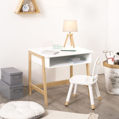 Bureau Enfant Maternelle En Bois Blanc Et Naturel H 52 Cm
