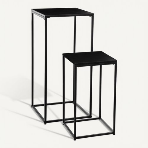 Lot De 2 Sellettes Tables D'appoint En Métal Noir