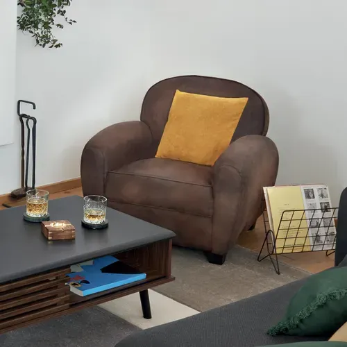 Fauteuil Club "stanis" Effet Cuir Marron