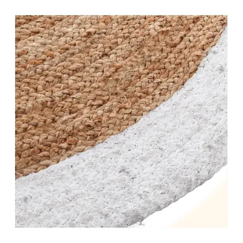 Tapis Rond En Jute Et Bord En Blanc Vieilli D 120 Cm