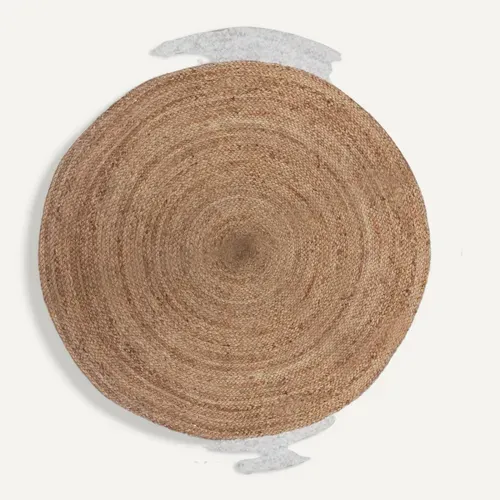 Tapis Rond En Jute Et Bord En Blanc Vieilli D 120 Cm