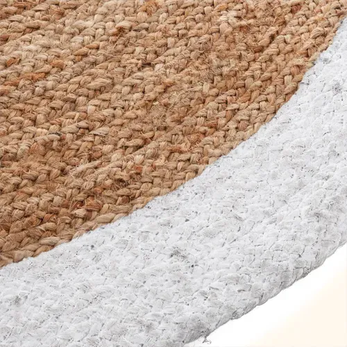 Tapis Rond En Jute Et Bord En Blanc Vieilli D 120 Cm