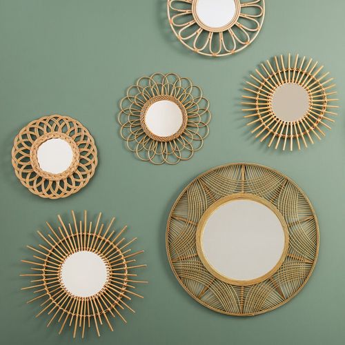 Miroir Mural Fleur En Rotin D 56 Cm