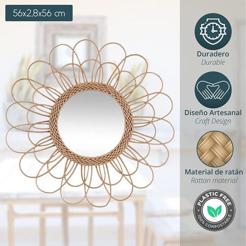 Miroir Mural Fleur En Rotin D 56 Cm