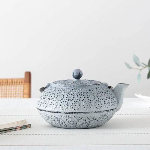 Théière En Fonte Vintage Folk - 1000 Ml - Blanc