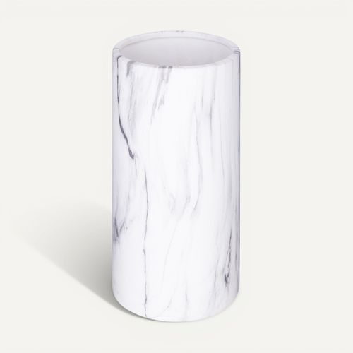 Vase cylindrique H. 20 cm SAO Céramique aspect marbre blanc vue de face