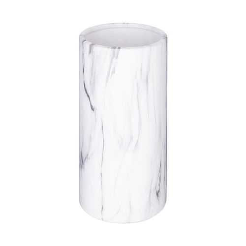 Vase cylindrique H. 20 cm SAO Céramique aspect marbre blanc vue 3/4