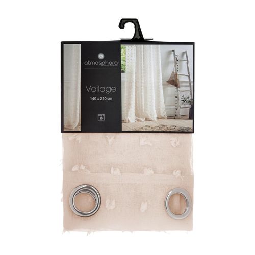 Voilage à Oeillets Beige Motif Petits Pompons 140 X 240 Cm