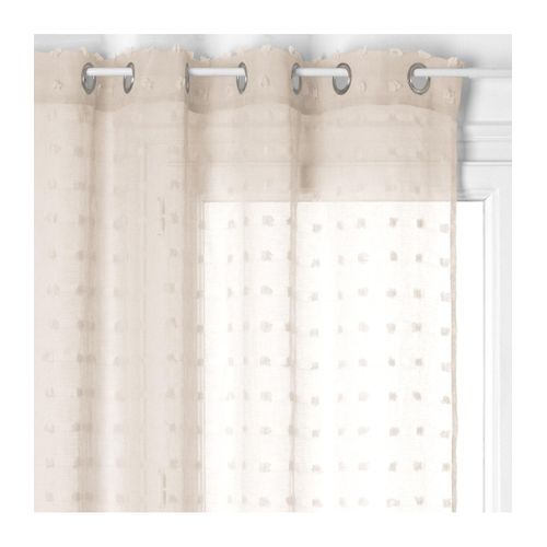 Voilage à Oeillets Beige Motif Petits Pompons 140 X 240 Cm