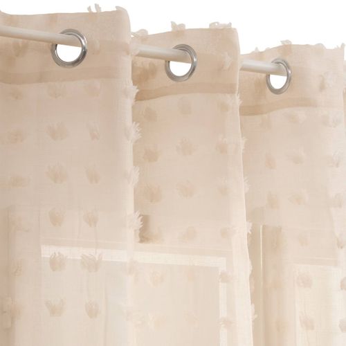 Voilage à Oeillets Beige Motif Petits Pompons 140 X 240 Cm