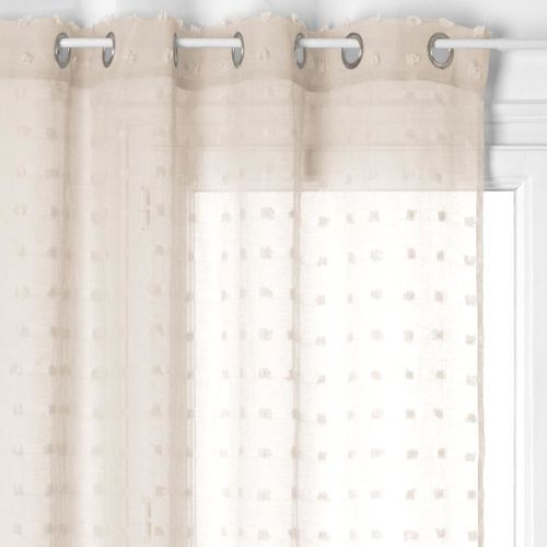 Voilage à Oeillets Beige Motif Petits Pompons 140 X 240 Cm
