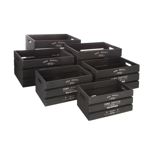Lot De 6 Caisses De Rangement Cagettes En Bois Noir Déco Factory