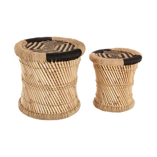 Lot De 2 Tables D'appoint En Corde Noire Et Beige