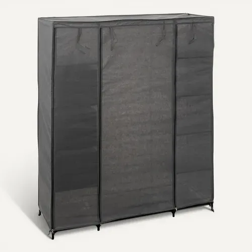 Armoire En Tissu Avec Penderie, étagères Et Boites De Rangement - Gris Anthracite