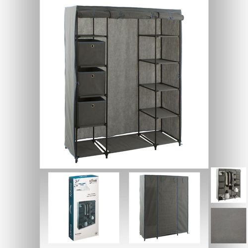 Armoire En Tissu Avec Penderie, étagères Et Boites De Rangement - Gris Anthracite
