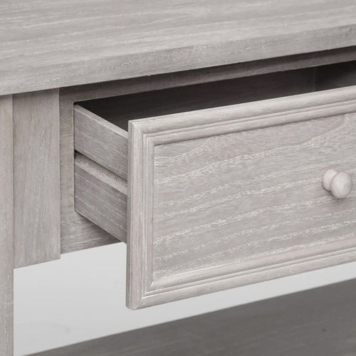 Table Console Rangement Avec 2 Tiroirs Et 2 étagères - Style Rétro Minimaliste - Bois Naturel Et Blanc - MDF Et PB