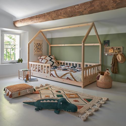 Lit Cabane Avec 2 Tiroirs Cocon Doux Beige 90x190 Cm - Laïba Kids 40063