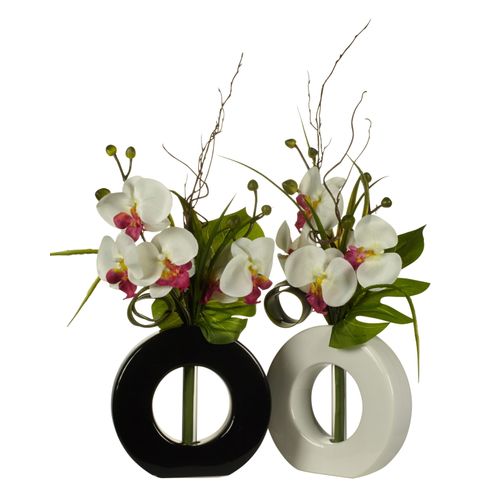 Vase Compo assortis ORCHIDEE Blanc/Noir