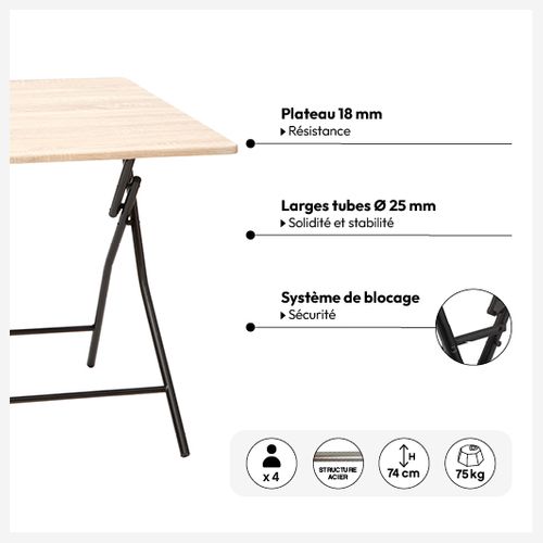 Table Pliante 4 Places Effet Bois