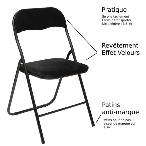 Chaise Pliante Effet Velours - Noir