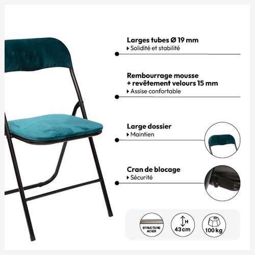 Chaise Pliante Velours Bleu 5five