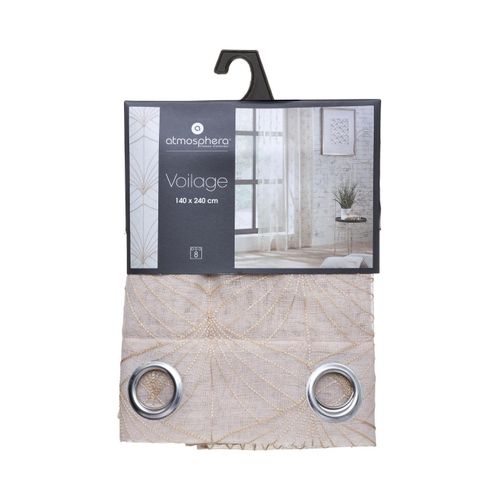 Voilage à Oeillets Beige Lin Motif Brodé 140 X 240 Cm