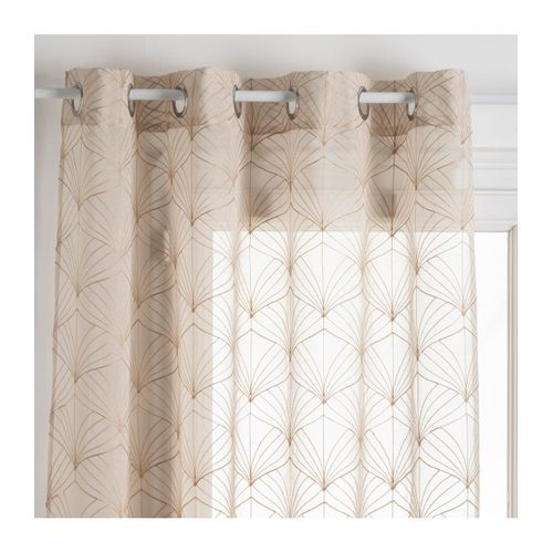 Voilage à Oeillets Beige Lin Motif Brodé 140 X 240 Cm
