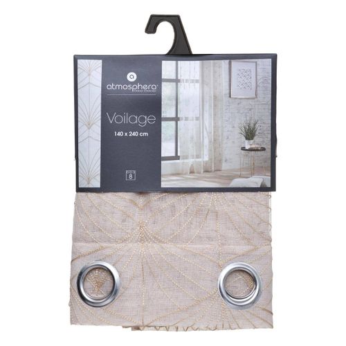 Voilage à Oeillets Beige Lin Motif Brodé 140 X 240 Cm