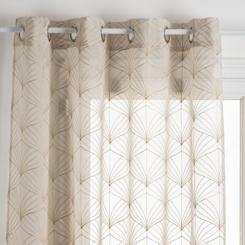 Voilage à Oeillets Beige Lin Motif Brodé 140 X 240 Cm