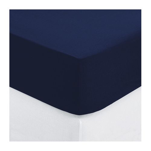 Drap Housse 2 Personnes En Coton Bleu Encre 140 X 190 Cm