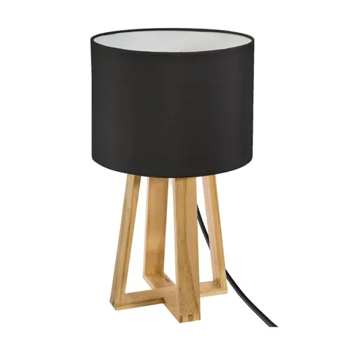 Lampe à Poser Pied En Bois Et Abat-jour Noir H 34.5 Cm