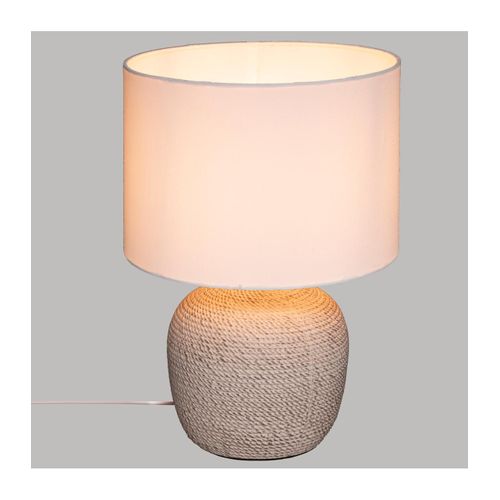 Lampe à Poser En Céramique Beige Et Abat Jour Blanc H 39.5 Cm