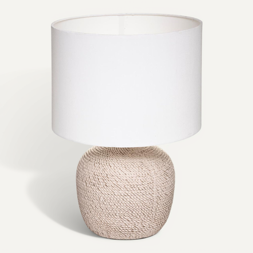 Lampe à Poser En Céramique Beige Et Abat Jour Blanc H 39.5 Cm