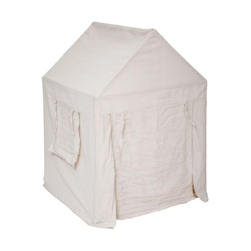 Cabane Enfant Maison En Bois Et Toile Beige Avec Porte Et Fenêtres H 115 Cm